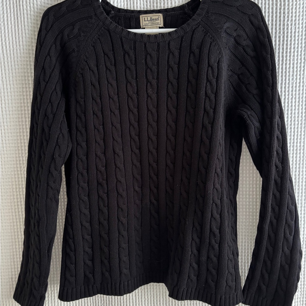 L.L. Bean Black Cable Crewneck Sweater